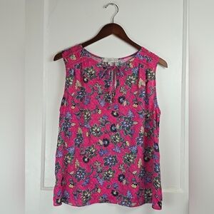 LOFT Petites Bright Pink and Purple Boho Sleeveless Floral Blouse LP